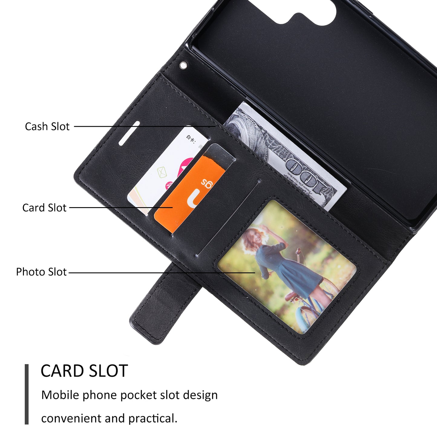 For Samsung Galaxy S24 Ultra Case PU Leather Skin-touch Phone Wallet Cover with Magnetic Clasp - Black