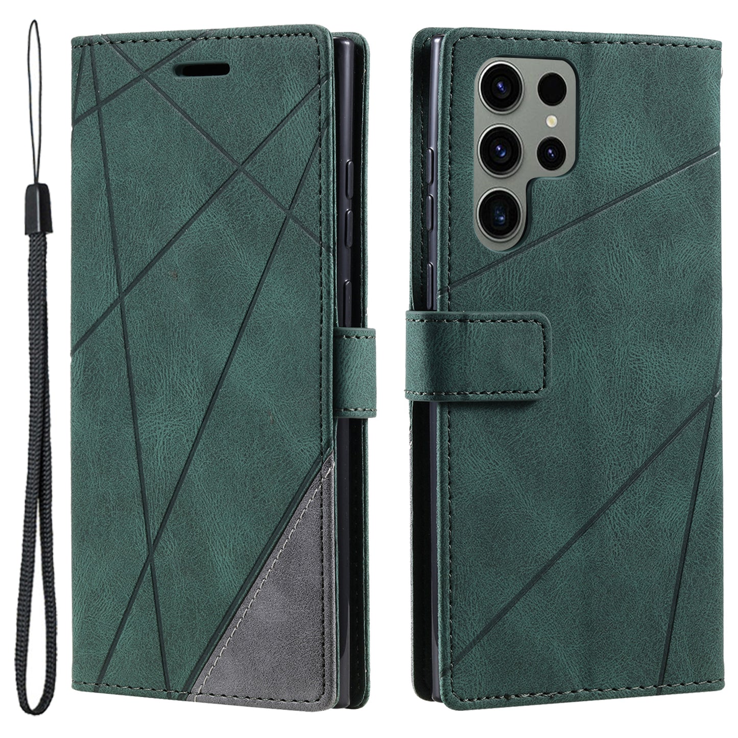 For Samsung Galaxy S24 Ultra Case PU Leather Skin-touch Phone Wallet Cover with Magnetic Clasp - Green