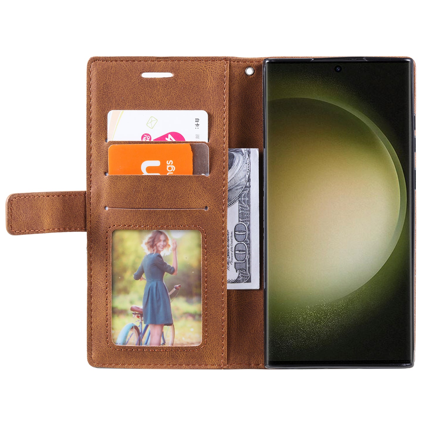 For Samsung Galaxy S24 Ultra Case PU Leather Skin-touch Phone Wallet Cover with Magnetic Clasp - Brown