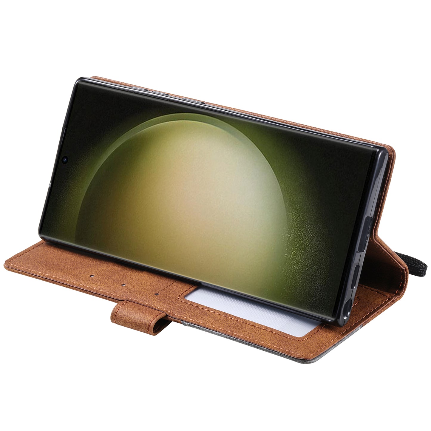 For Samsung Galaxy S24 Ultra Case PU Leather Skin-touch Phone Wallet Cover with Magnetic Clasp - Brown