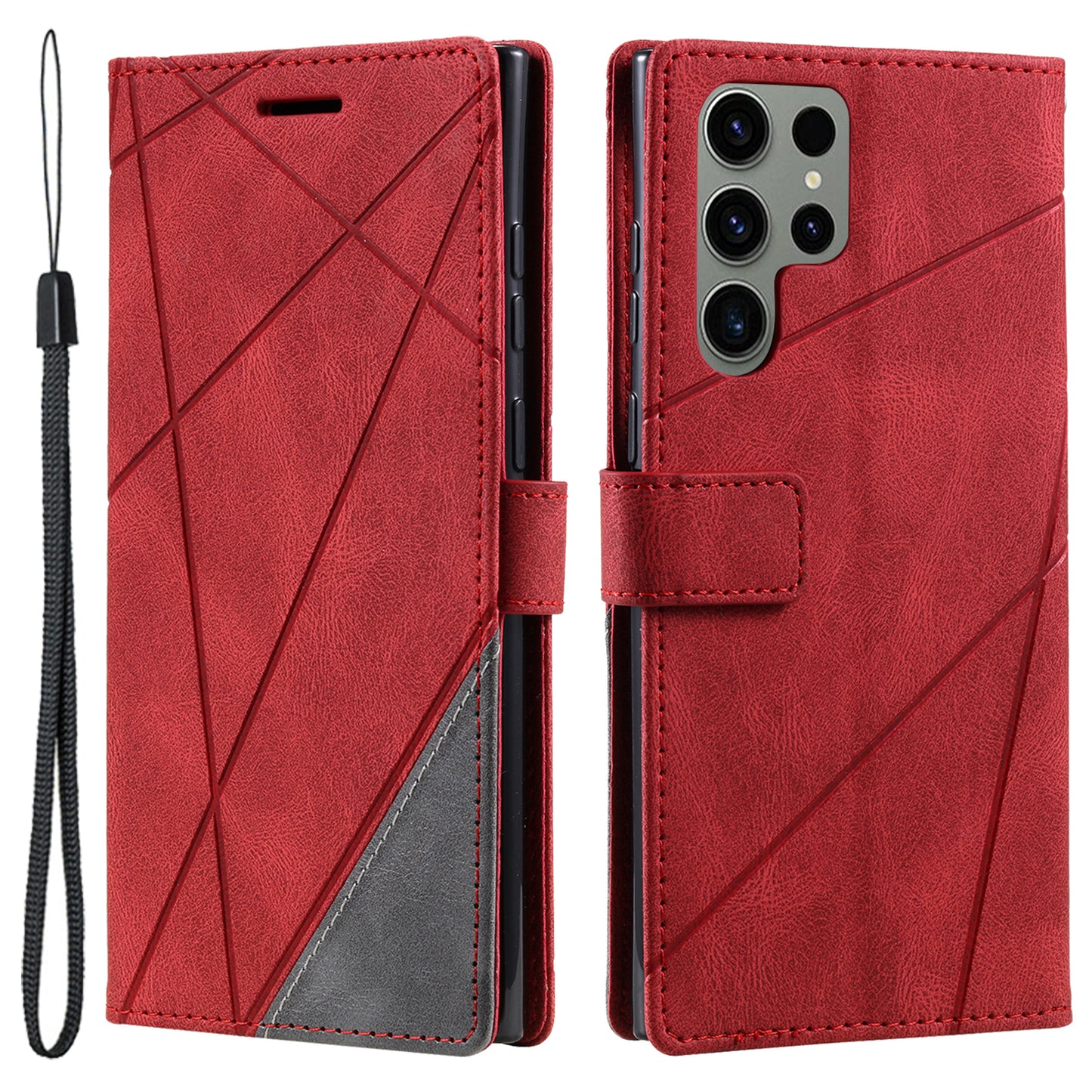 For Samsung Galaxy S24 Ultra Case PU Leather Skin-touch Phone Wallet Cover with Magnetic Clasp - Red