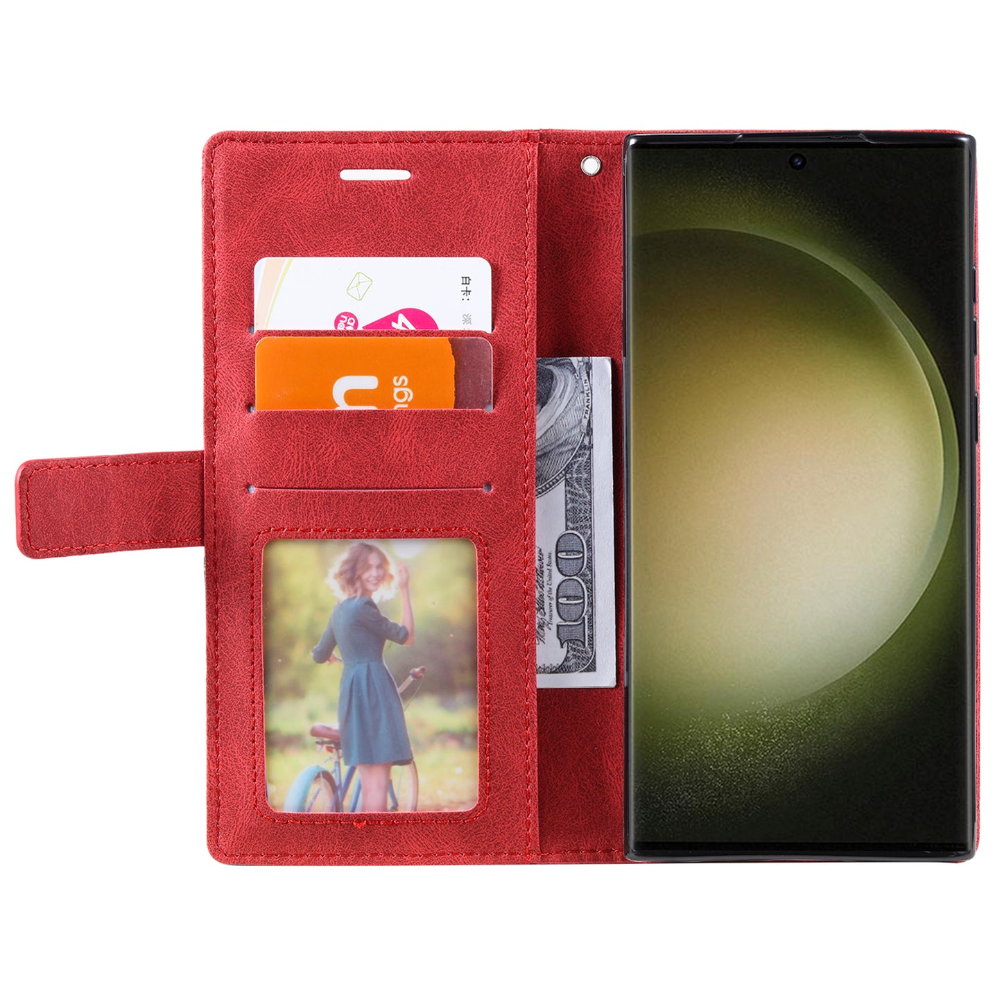 For Samsung Galaxy S24 Ultra Case PU Leather Skin-touch Phone Wallet Cover with Magnetic Clasp - Red