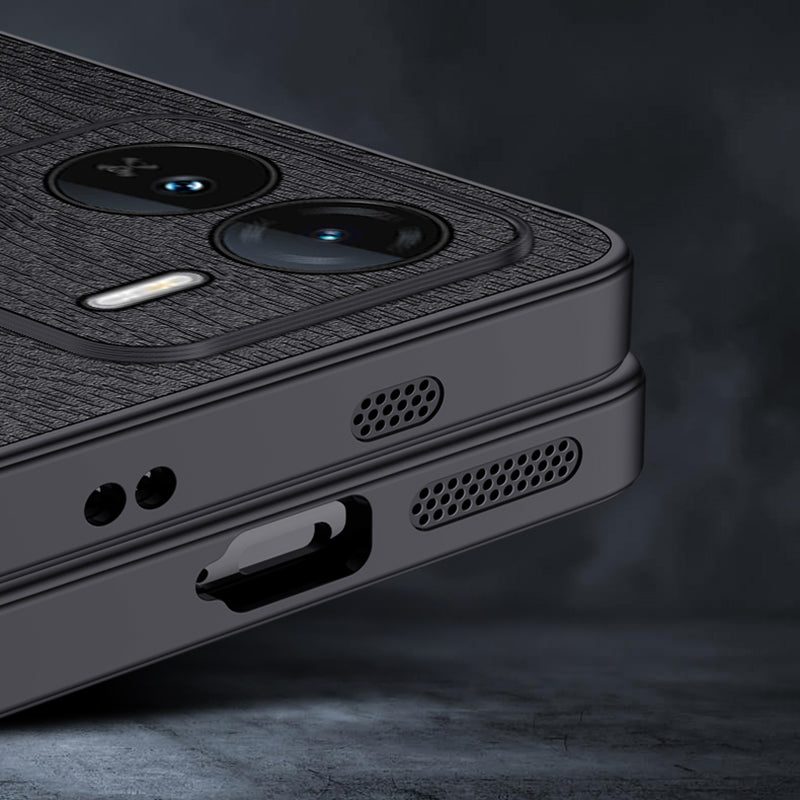 For vivo iQOO Z9 5G Case Wood Texture Leather Coating PC+TPU Bump Proof Phone Shell - Black