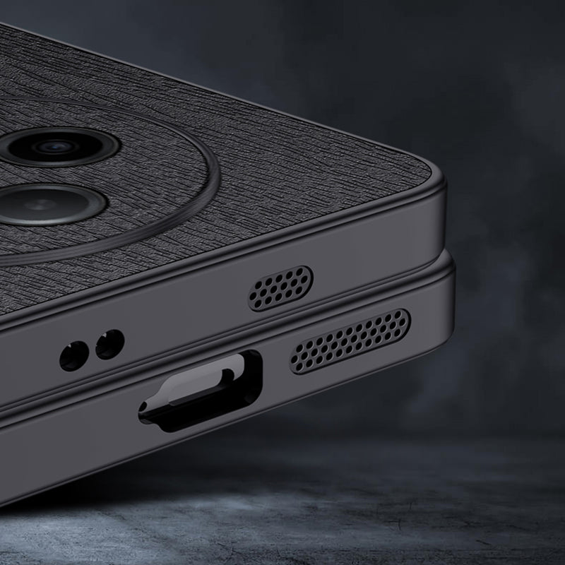 For Oppo A3 Pro 5G Case Wood Texture PU Leather+PC+TPU Anti-drop Phone Cover - Black