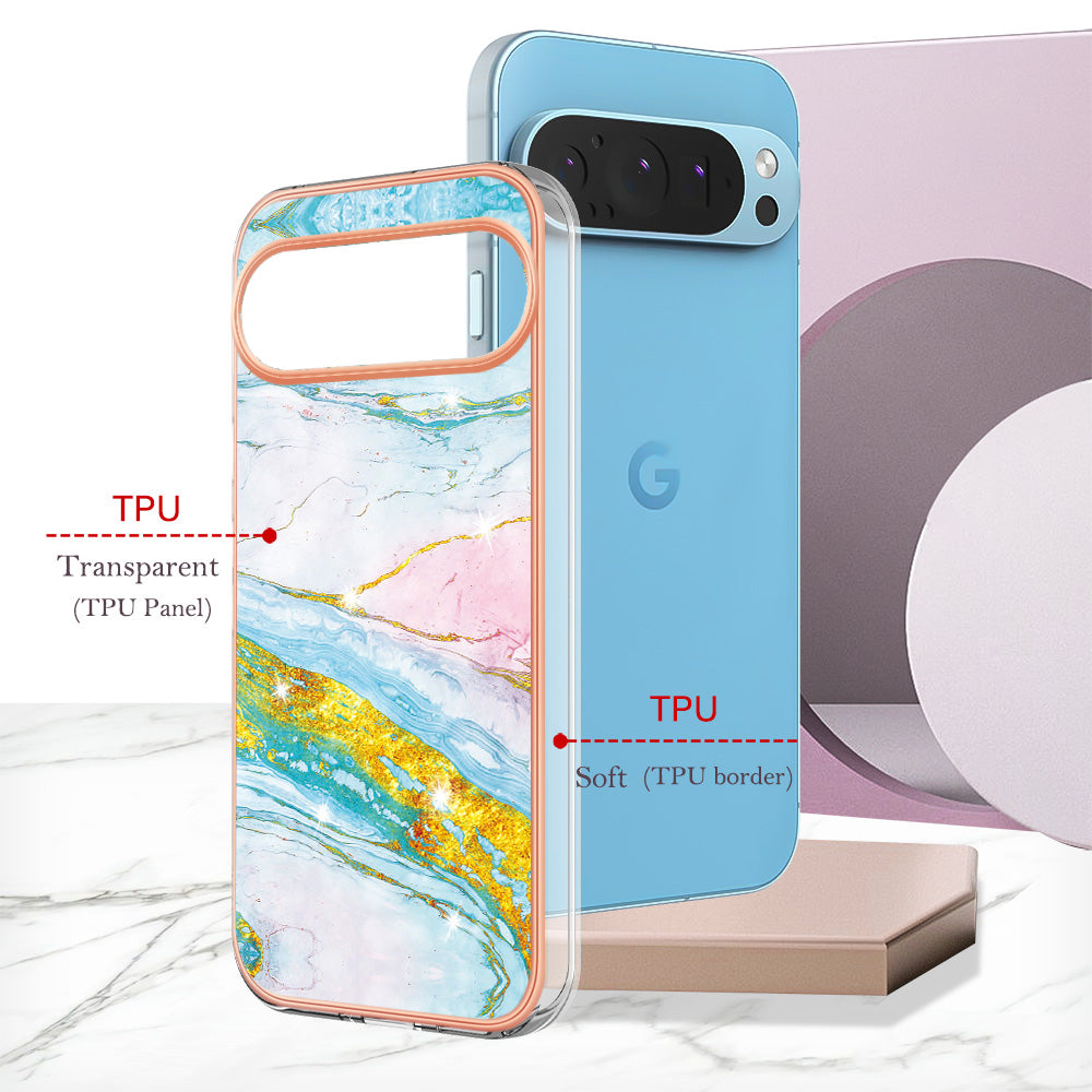 YB IMD Series-2 For Google Pixel 9 TPU Case Marble Pattern Shockproof Phone Cover - Green 004