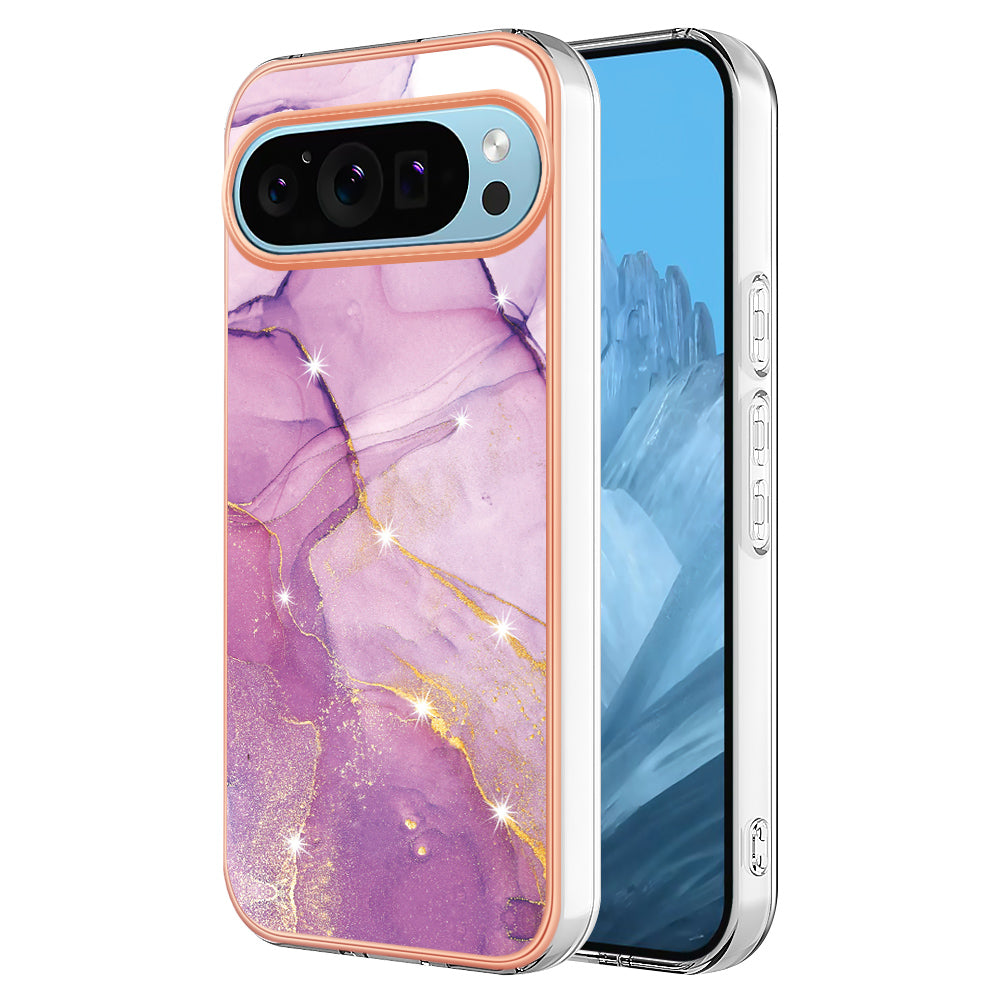 YB IMD Series-2 For Google Pixel 9 TPU Case Marble Pattern Shockproof Phone Cover - Purple 001
