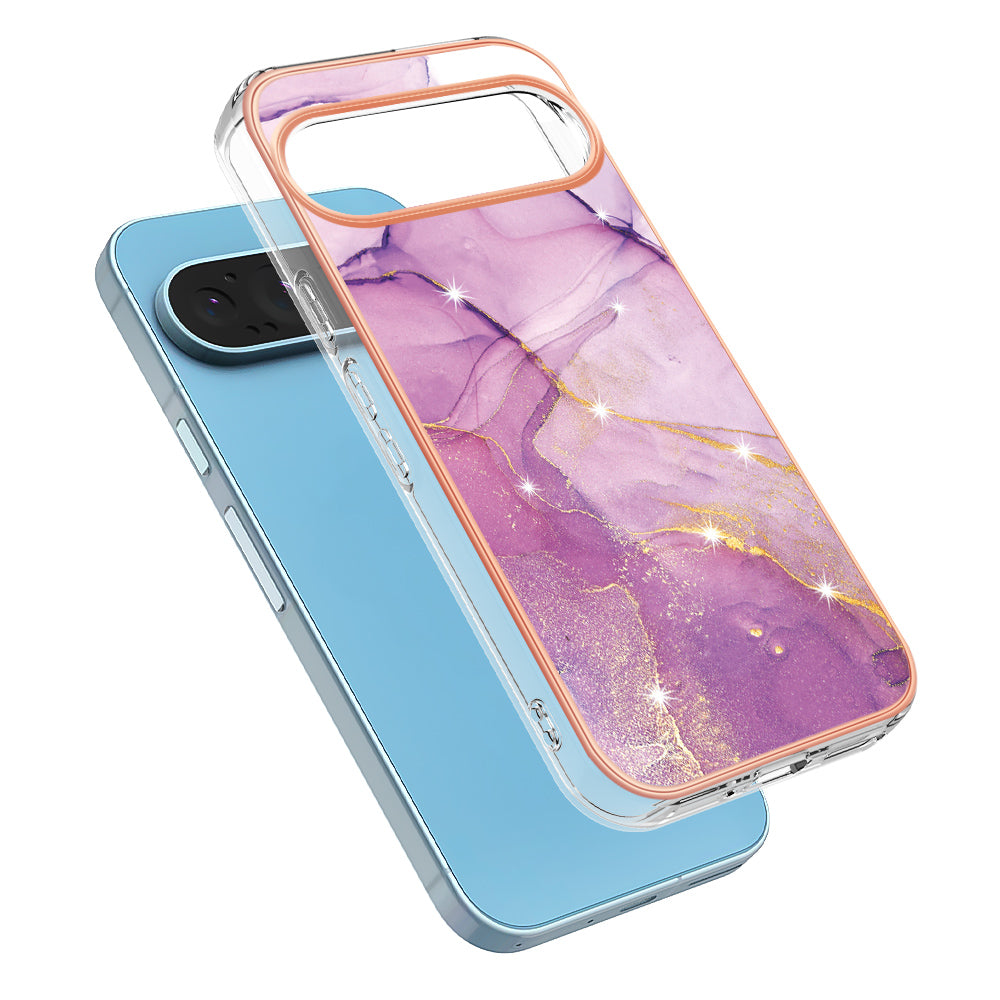 YB IMD Series-2 For Google Pixel 9 TPU Case Marble Pattern Shockproof Phone Cover - Purple 001