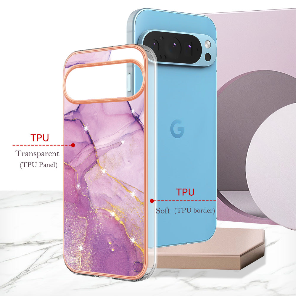 YB IMD Series-2 For Google Pixel 9 TPU Case Marble Pattern Shockproof Phone Cover - Purple 001
