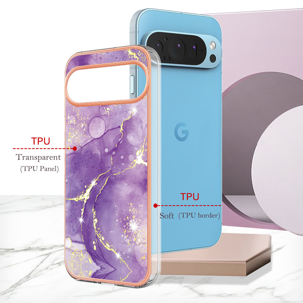 YB IMD Series-2 For Google Pixel 9 TPU Case Marble Pattern Shockproof Phone Cover - Purple 002