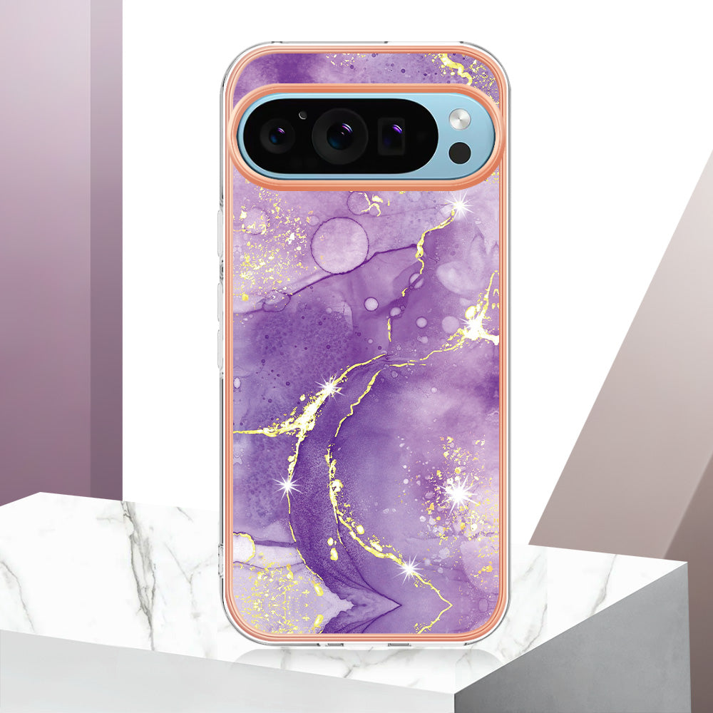 YB IMD Series-2 For Google Pixel 9 Pro TPU Case Marble Pattern Smart Phone Shell - Purple 002