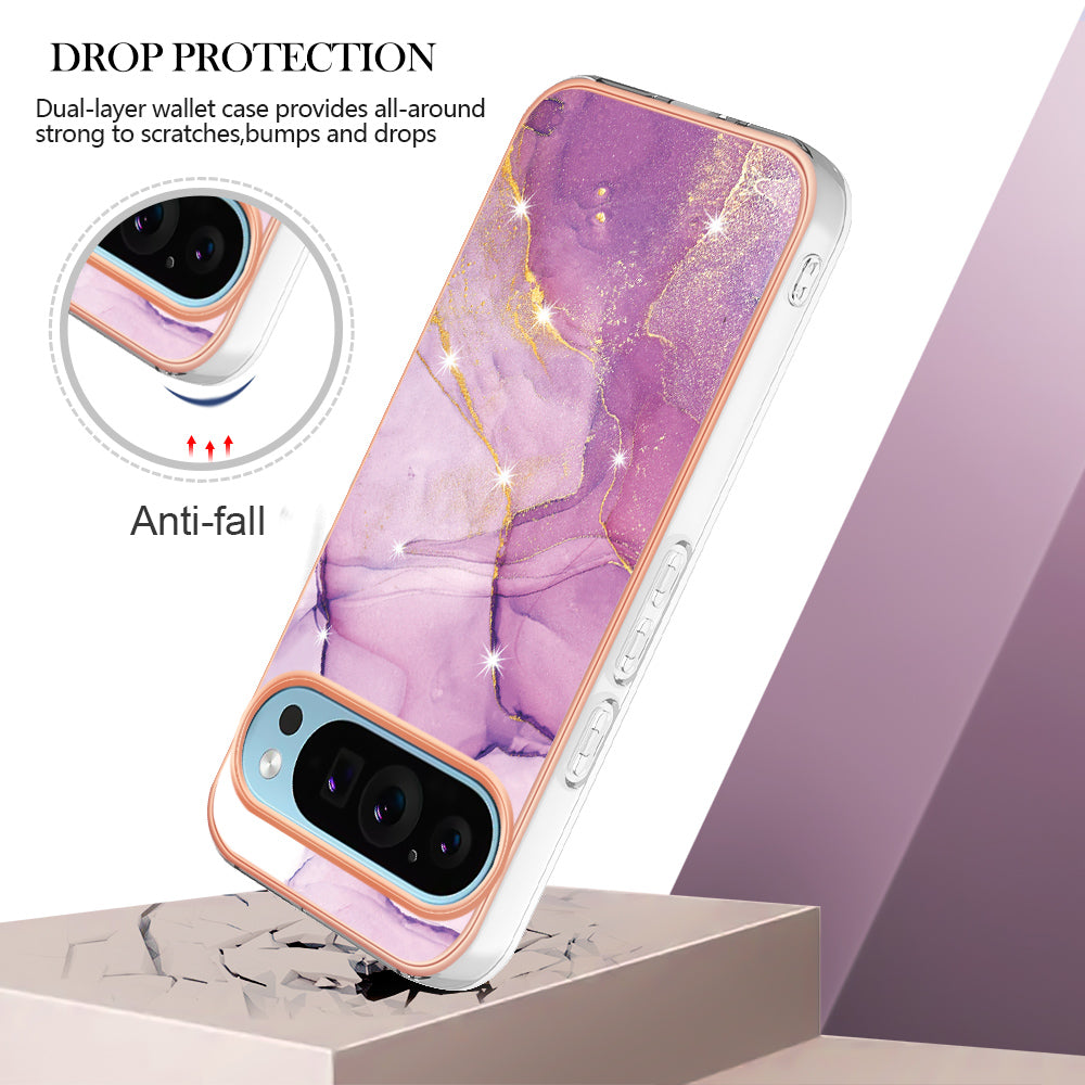 YB IMD Series-2 For Google Pixel 9 Pro TPU Case Marble Pattern Smart Phone Shell - Purple 001