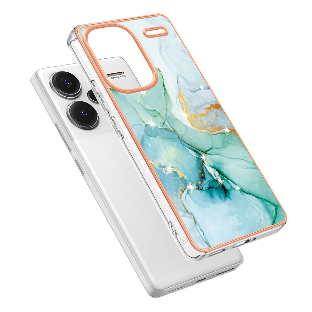 YB IMD Series-2 For Xiaomi Redmi Note 13 Pro+ 5G TPU Case Marble Pattern Shockproof Phone Cover - Green 003