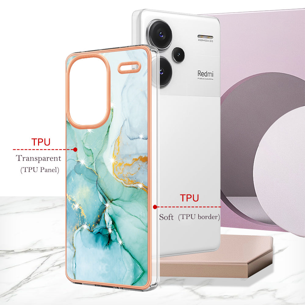 YB IMD Series-2 For Xiaomi Redmi Note 13 Pro+ 5G TPU Case Marble Pattern Shockproof Phone Cover - Green 003
