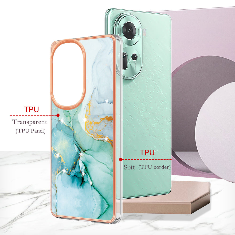 YB IMD Series-2 For Oppo Reno11 5G (Global) Case Marble Pattern Slim IMD TPU Phone Shell - Green 003