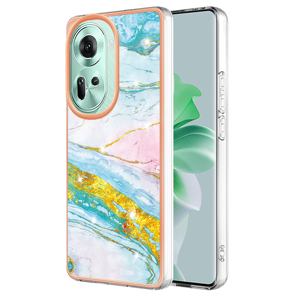 YB IMD Series-2 For Oppo Reno11 5G (Global) Case Marble Pattern Slim IMD TPU Phone Shell - Green 004