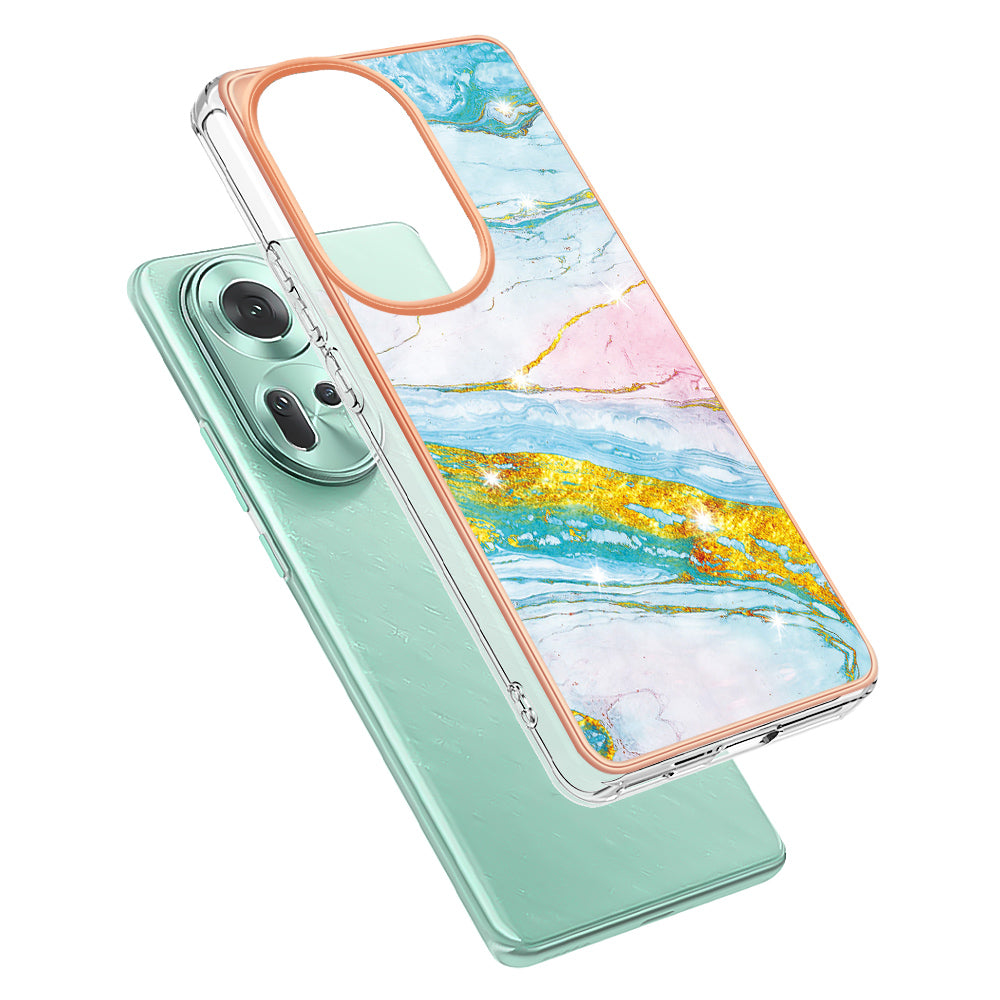 YB IMD Series-2 For Oppo Reno11 5G (Global) Case Marble Pattern Slim IMD TPU Phone Shell - Green 004
