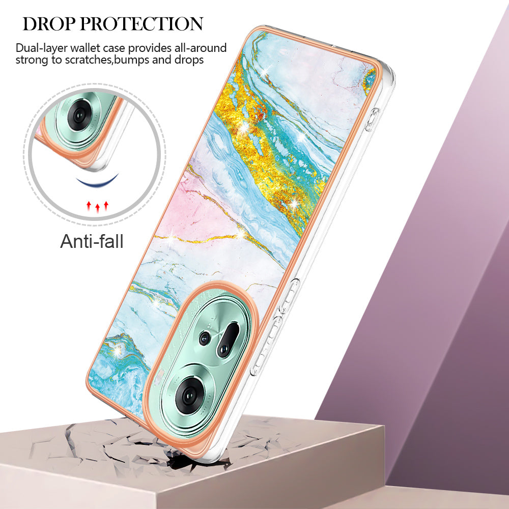 YB IMD Series-2 For Oppo Reno11 5G (Global) Case Marble Pattern Slim IMD TPU Phone Shell - Green 004