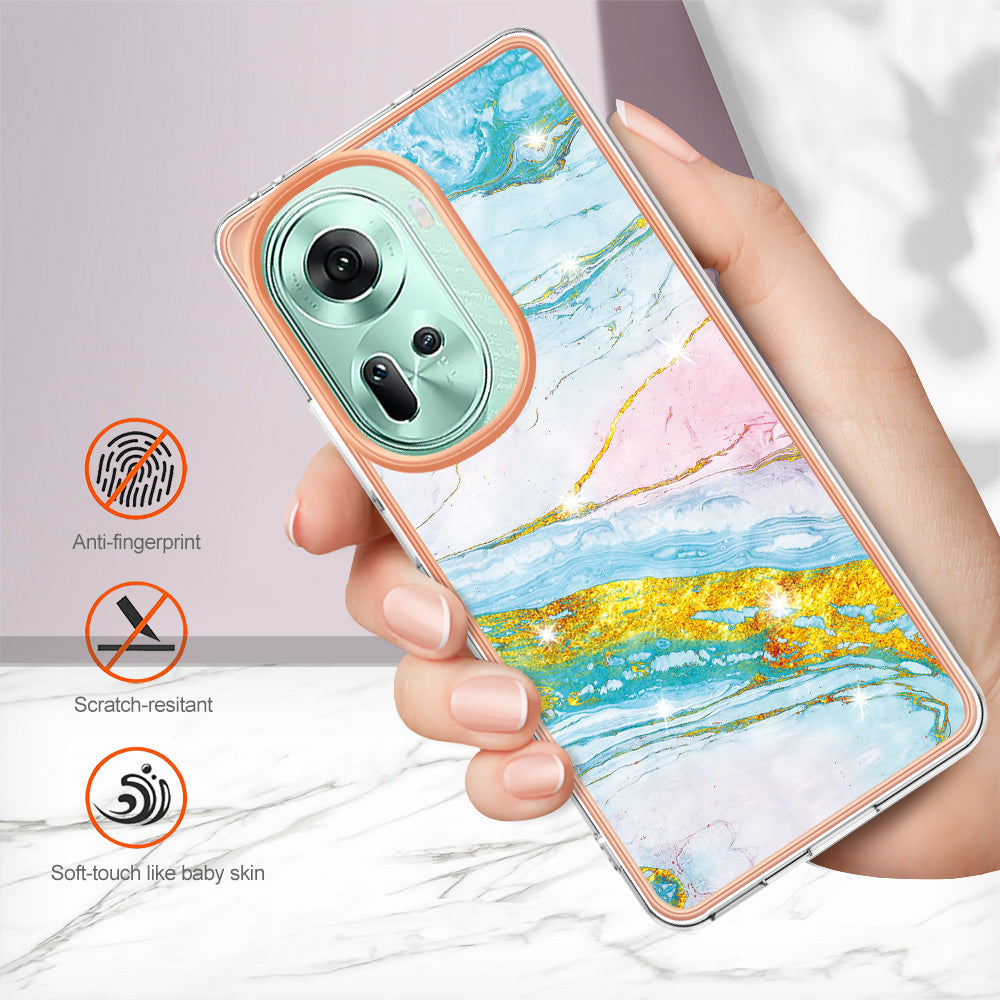 YB IMD Series-2 For Oppo Reno11 5G (Global) Case Marble Pattern Slim IMD TPU Phone Shell - Green 004