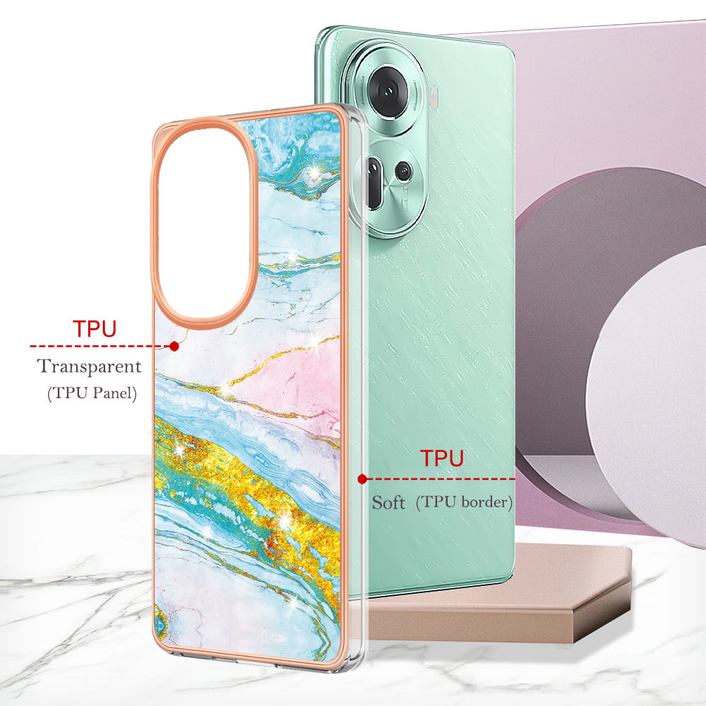 YB IMD Series-2 For Oppo Reno11 5G (Global) Case Marble Pattern Slim IMD TPU Phone Shell - Green 004