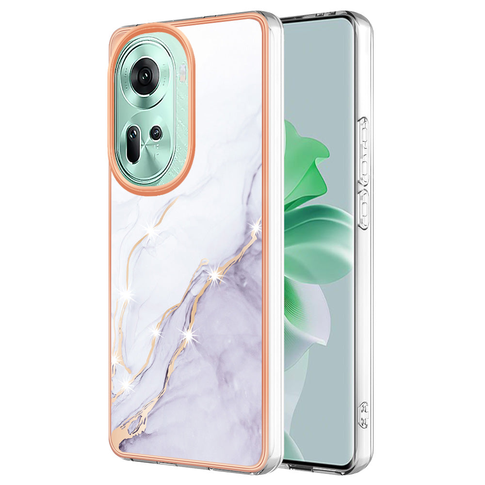 YB IMD Series-2 For Oppo Reno11 5G (Global) Case Marble Pattern Slim IMD TPU Phone Shell - White 006