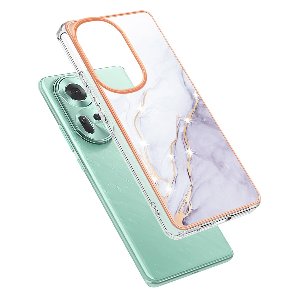 YB IMD Series-2 For Oppo Reno11 5G (Global) Case Marble Pattern Slim IMD TPU Phone Shell - White 006