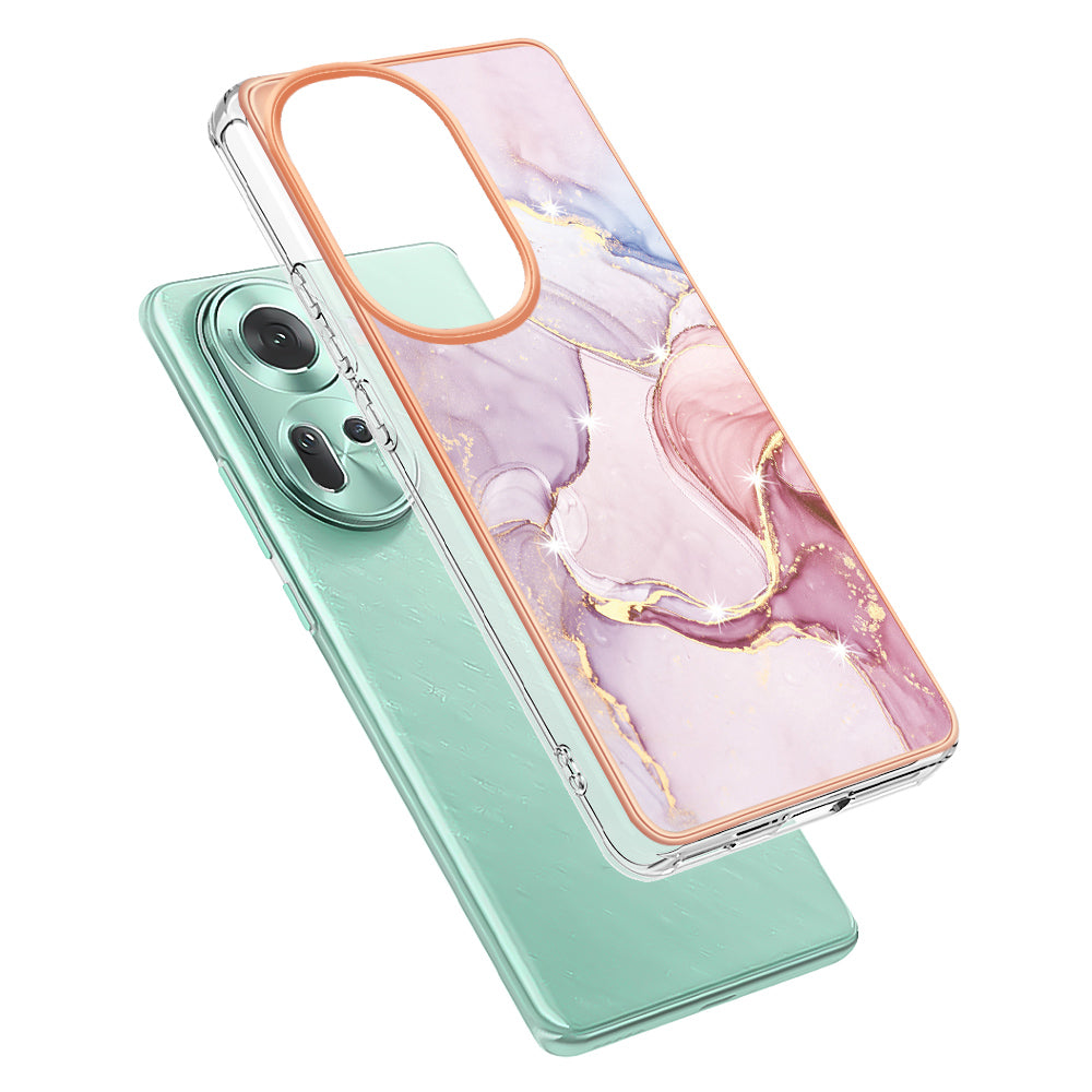 YB IMD Series-2 For Oppo Reno11 5G (Global) Case Marble Pattern Slim IMD TPU Phone Shell - Rose Gold 005