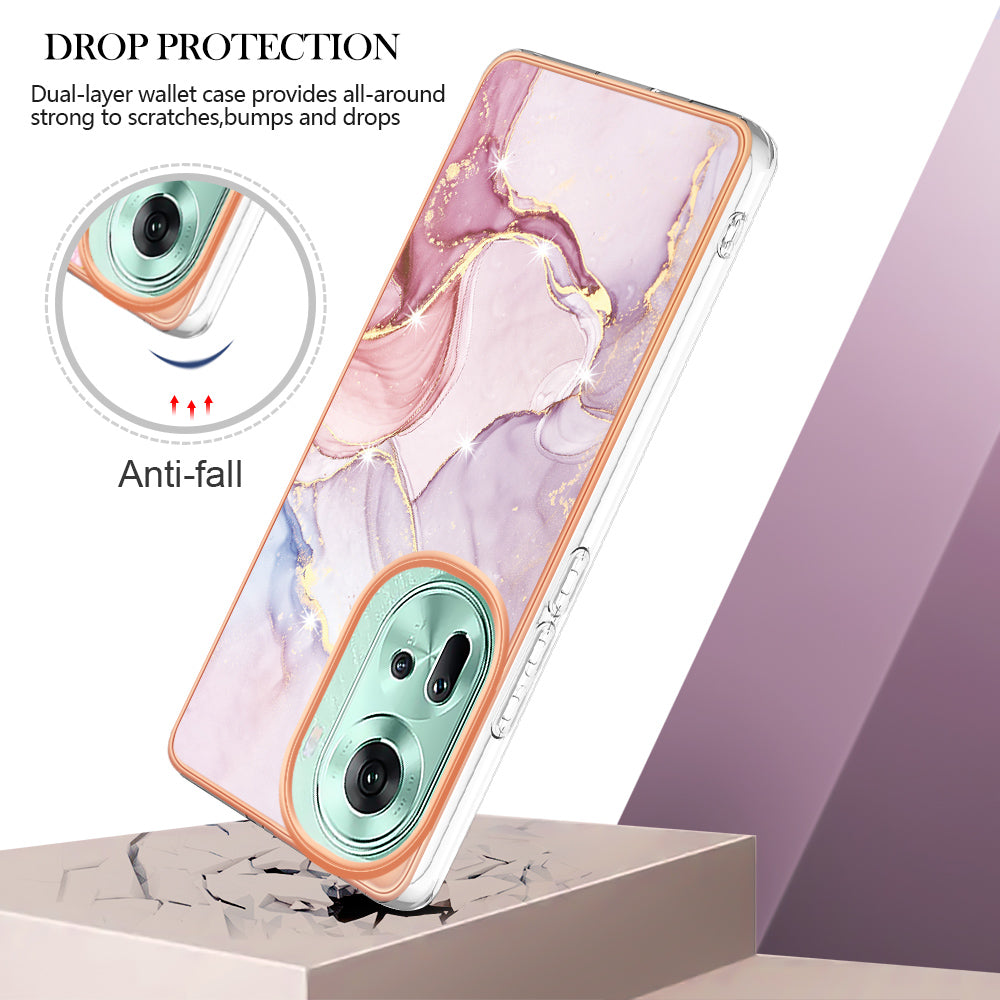 YB IMD Series-2 For Oppo Reno11 5G (Global) Case Marble Pattern Slim IMD TPU Phone Shell - Rose Gold 005