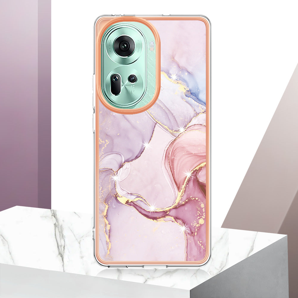YB IMD Series-2 For Oppo Reno11 5G (Global) Case Marble Pattern Slim IMD TPU Phone Shell - Rose Gold 005