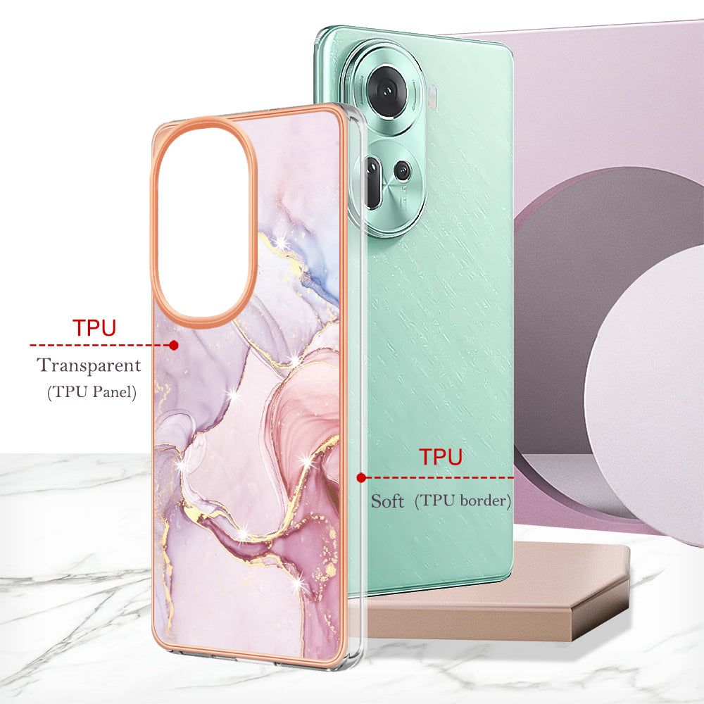 YB IMD Series-2 For Oppo Reno11 5G (Global) Case Marble Pattern Slim IMD TPU Phone Shell - Rose Gold 005