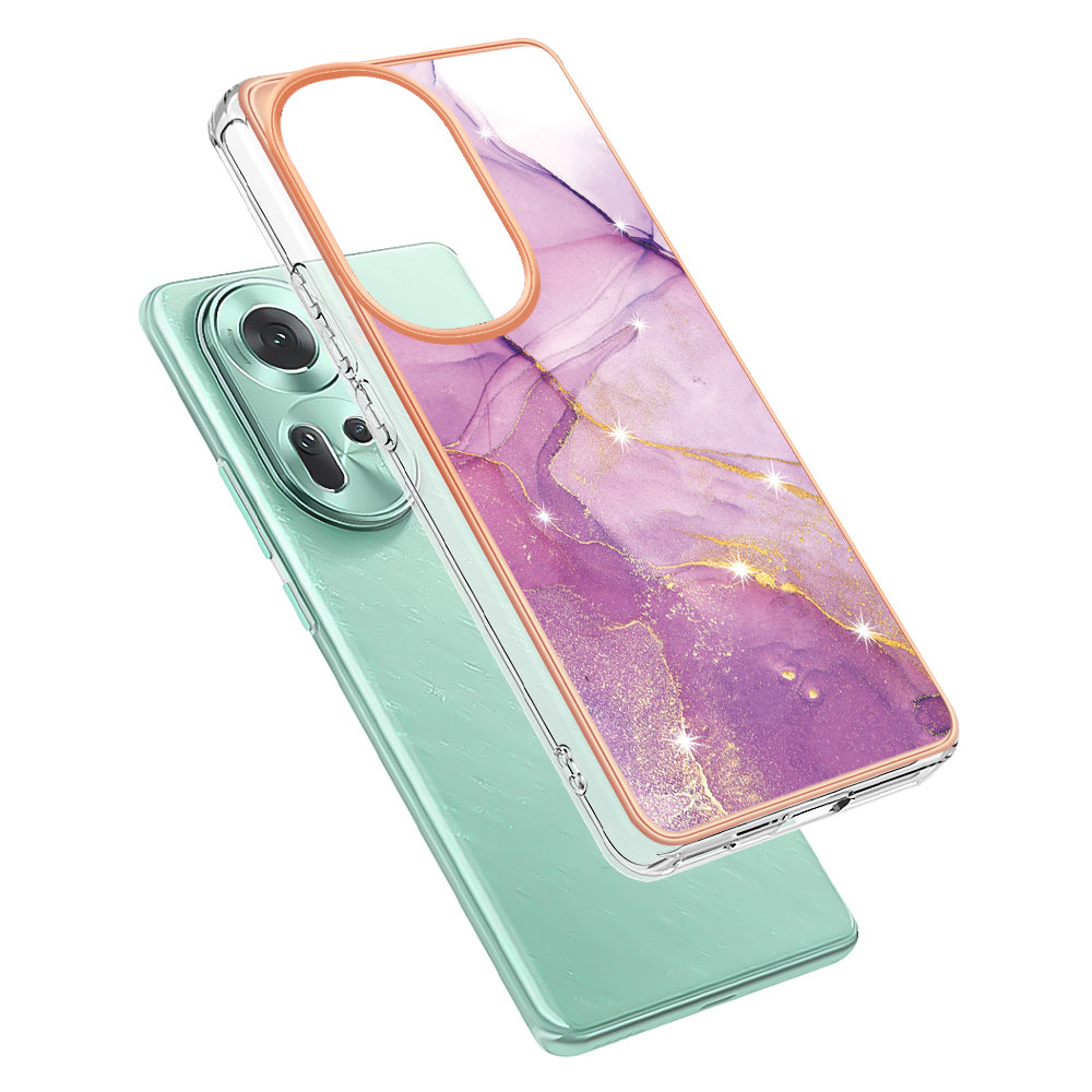 YB IMD Series-2 For Oppo Reno11 5G (Global) Case Marble Pattern Slim IMD TPU Phone Shell - Purple 001