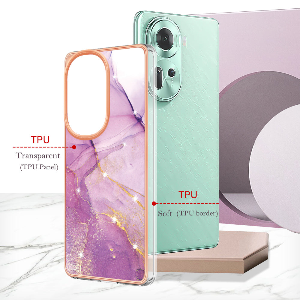 YB IMD Series-2 For Oppo Reno11 5G (Global) Case Marble Pattern Slim IMD TPU Phone Shell - Purple 001