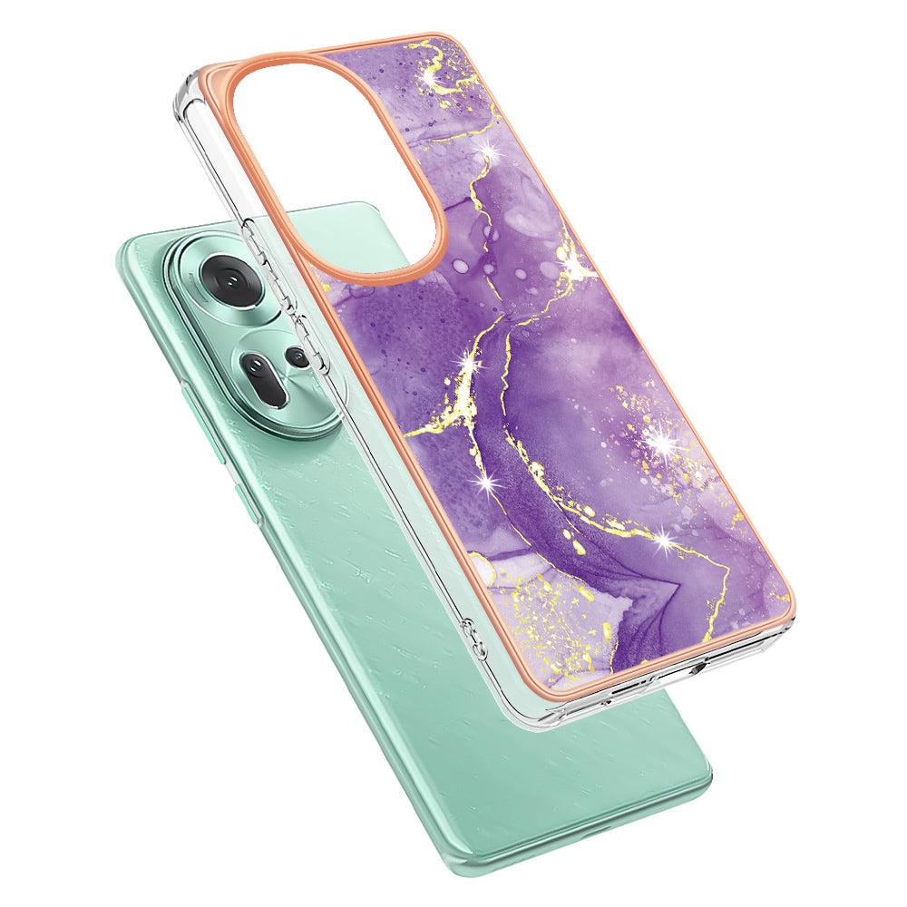 YB IMD Series-2 For Oppo Reno11 5G (Global) Case Marble Pattern Slim IMD TPU Phone Shell - Purple 002