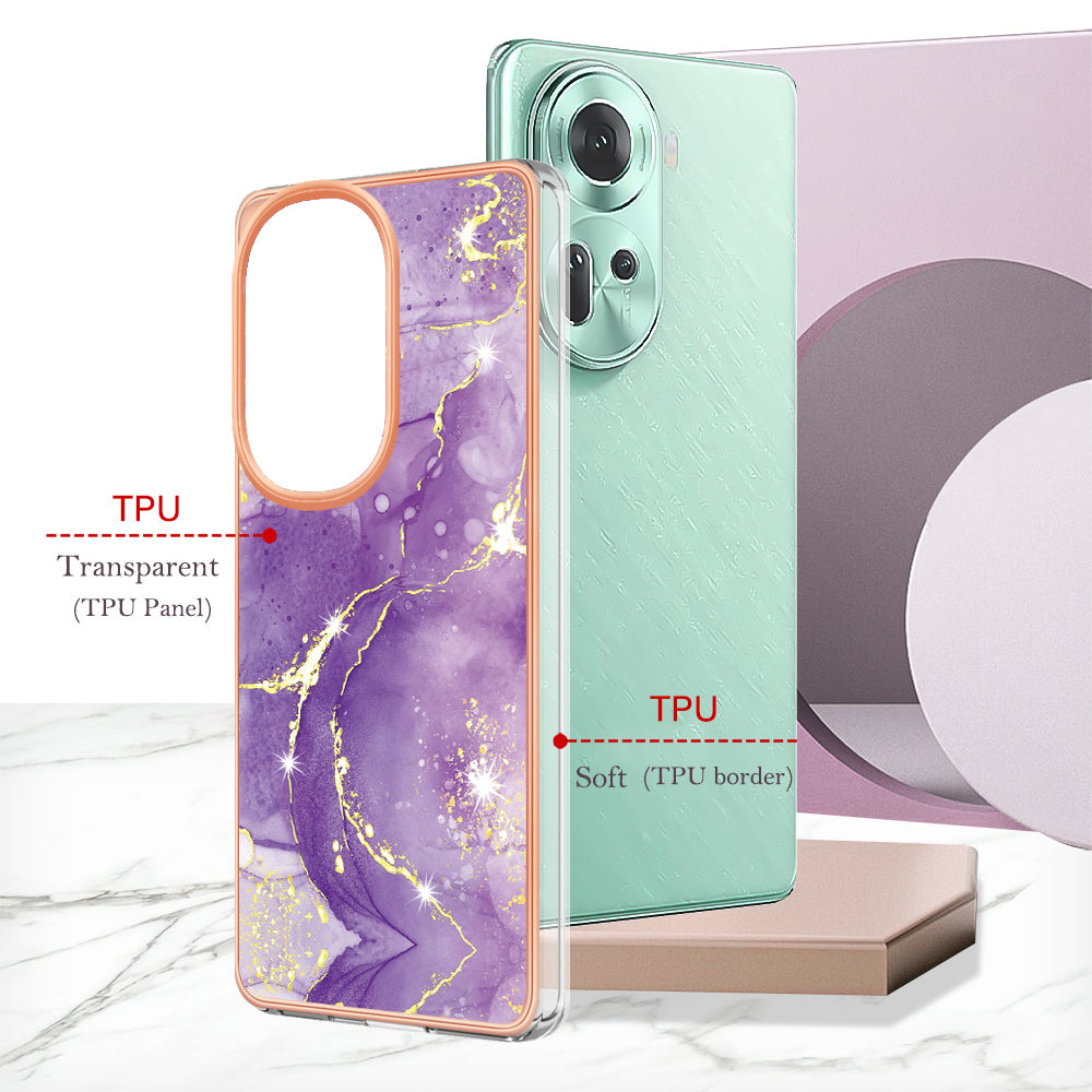 YB IMD Series-2 For Oppo Reno11 5G (Global) Case Marble Pattern Slim IMD TPU Phone Shell - Purple 002