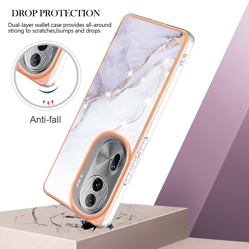 YB IMD Series-2 For Oppo Reno11 Pro 5G (Global) Cover Marble Pattern TPU Anti-drop Phone Shell - White 006