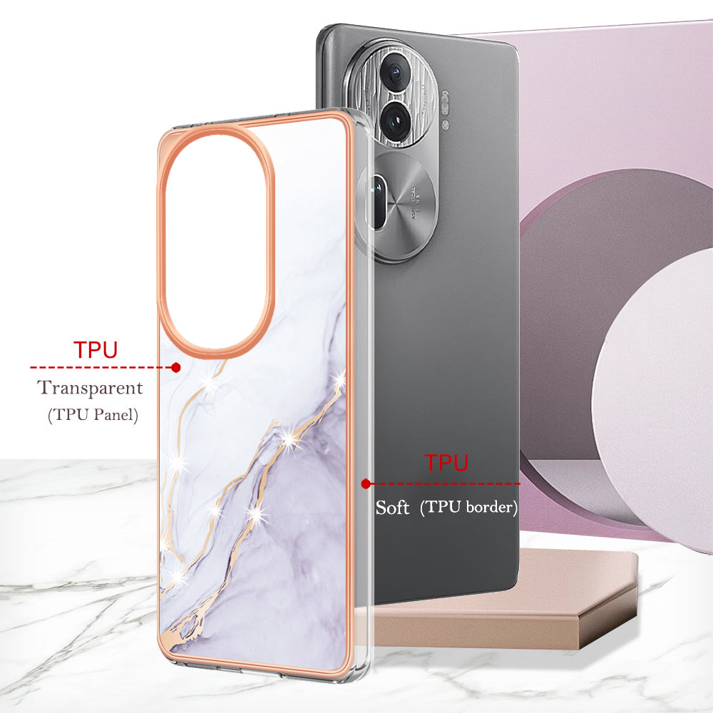 YB IMD Series-2 For Oppo Reno11 Pro 5G (Global) Cover Marble Pattern TPU Anti-drop Phone Shell - White 006