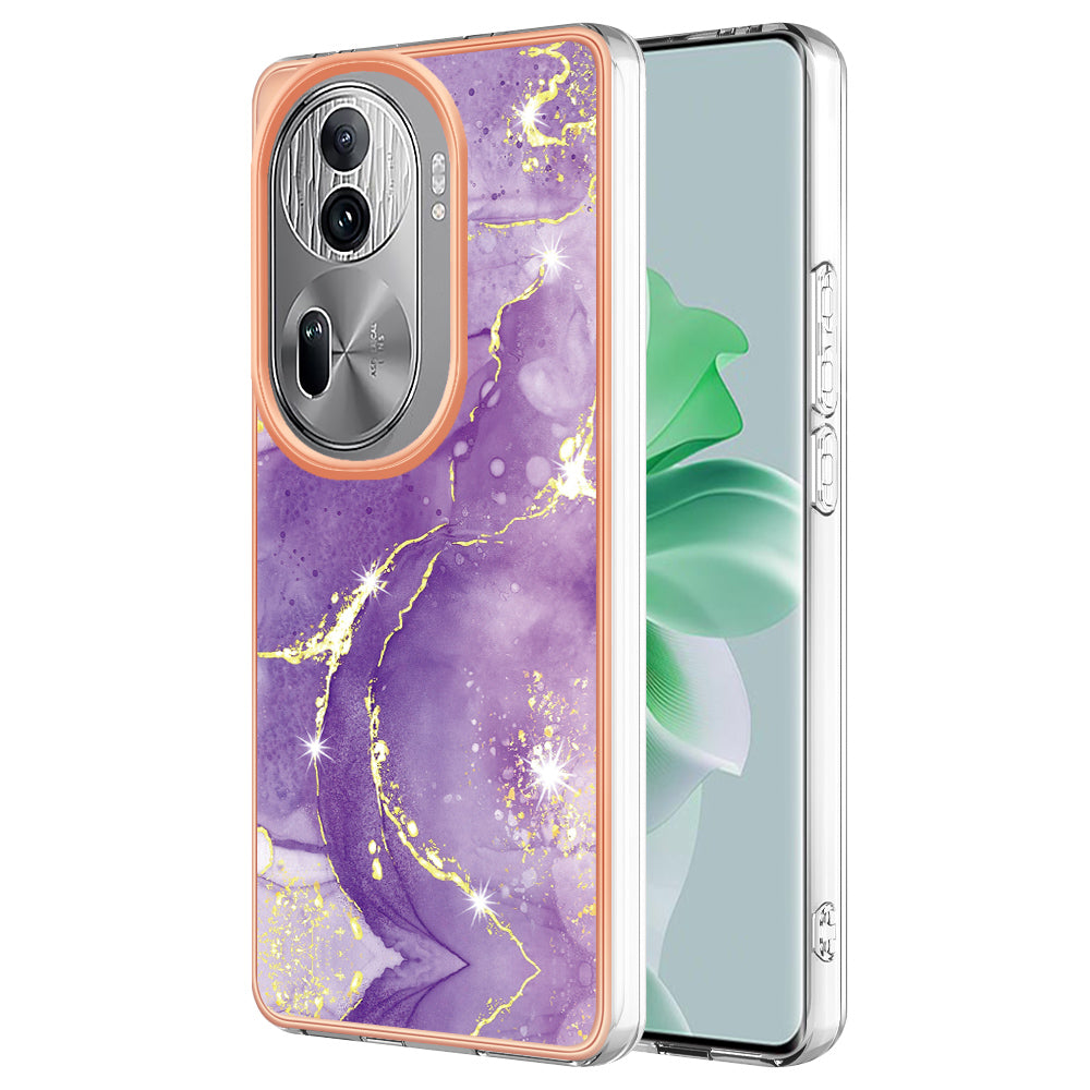 YB IMD Series-2 For Oppo Reno11 Pro 5G (Global) Cover Marble Pattern TPU Anti-drop Phone Shell - Purple 002