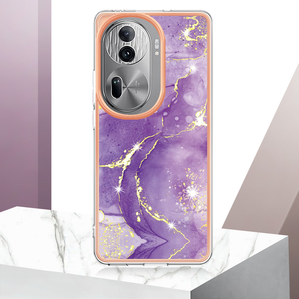 YB IMD Series-2 For Oppo Reno11 Pro 5G (Global) Cover Marble Pattern TPU Anti-drop Phone Shell - Purple 002