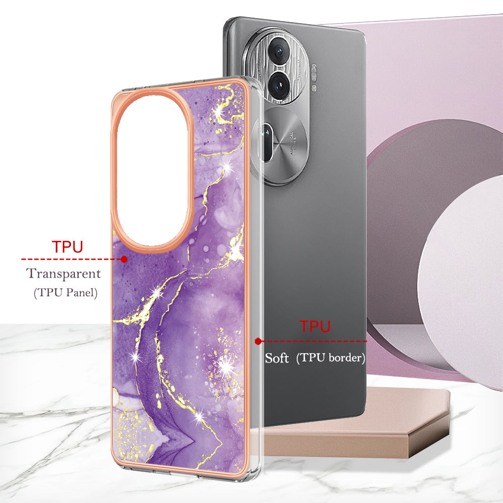 YB IMD Series-2 For Oppo Reno11 Pro 5G (Global) Cover Marble Pattern TPU Anti-drop Phone Shell - Purple 002