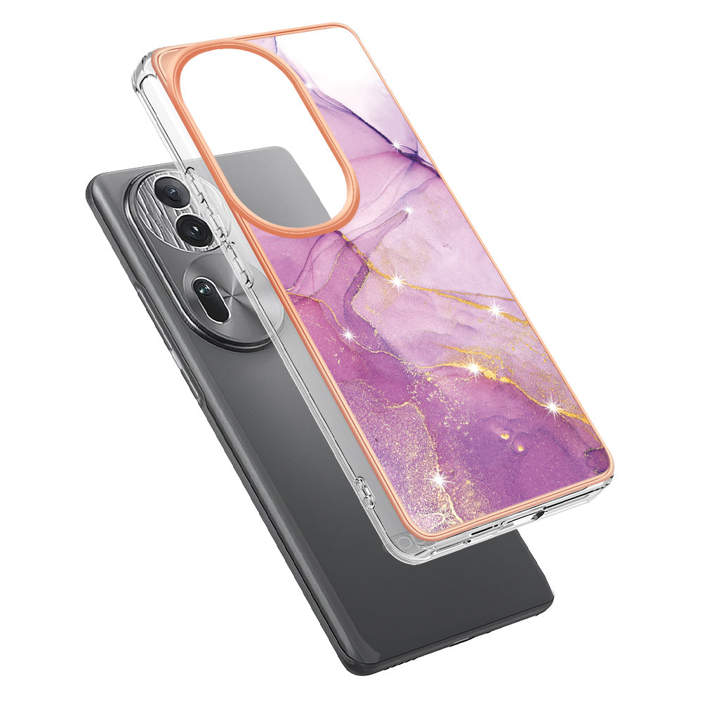 YB IMD Series-2 For Oppo Reno11 Pro 5G (Global) Cover Marble Pattern TPU Anti-drop Phone Shell - Purple 001