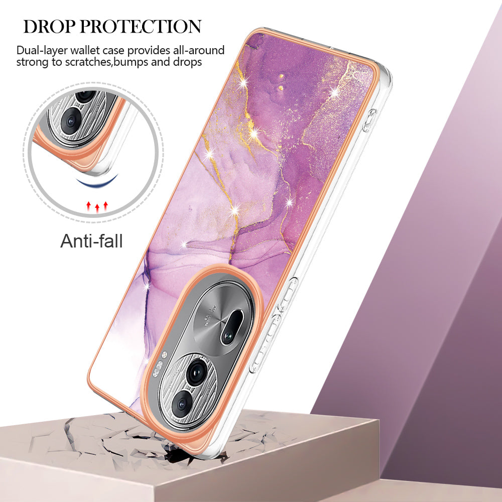 YB IMD Series-2 For Oppo Reno11 Pro 5G (Global) Cover Marble Pattern TPU Anti-drop Phone Shell - Purple 001