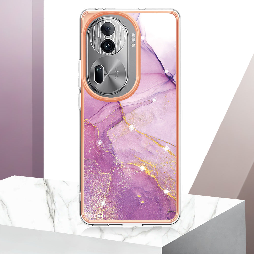 YB IMD Series-2 For Oppo Reno11 Pro 5G (Global) Cover Marble Pattern TPU Anti-drop Phone Shell - Purple 001