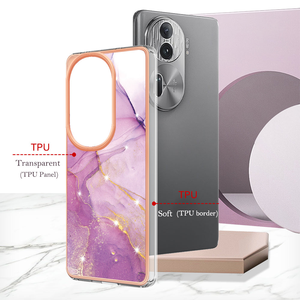 YB IMD Series-2 For Oppo Reno11 Pro 5G (Global) Cover Marble Pattern TPU Anti-drop Phone Shell - Purple 001