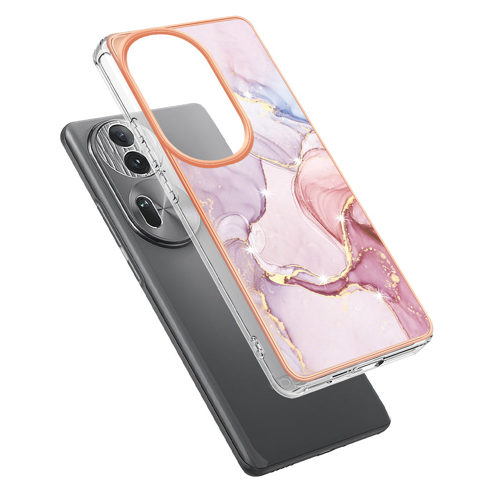 YB IMD Series-2 For Oppo Reno11 Pro 5G (Global) Cover Marble Pattern TPU Anti-drop Phone Shell - Rose Gold 005