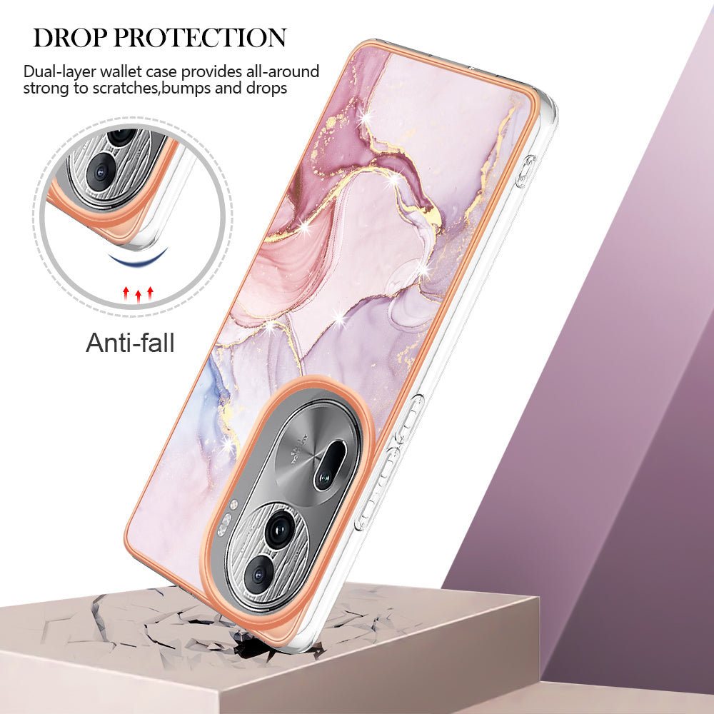 YB IMD Series-2 For Oppo Reno11 Pro 5G (Global) Cover Marble Pattern TPU Anti-drop Phone Shell - Rose Gold 005