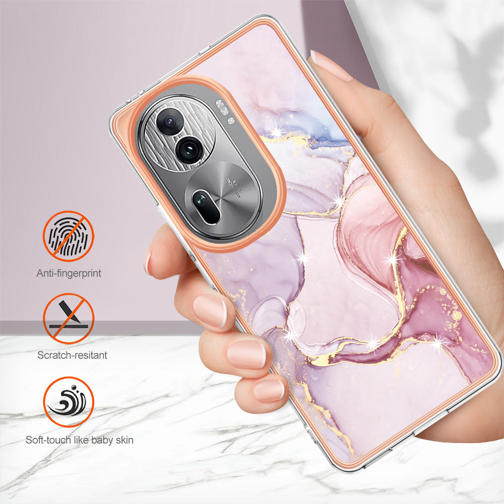 YB IMD Series-2 For Oppo Reno11 Pro 5G (Global) Cover Marble Pattern TPU Anti-drop Phone Shell - Rose Gold 005
