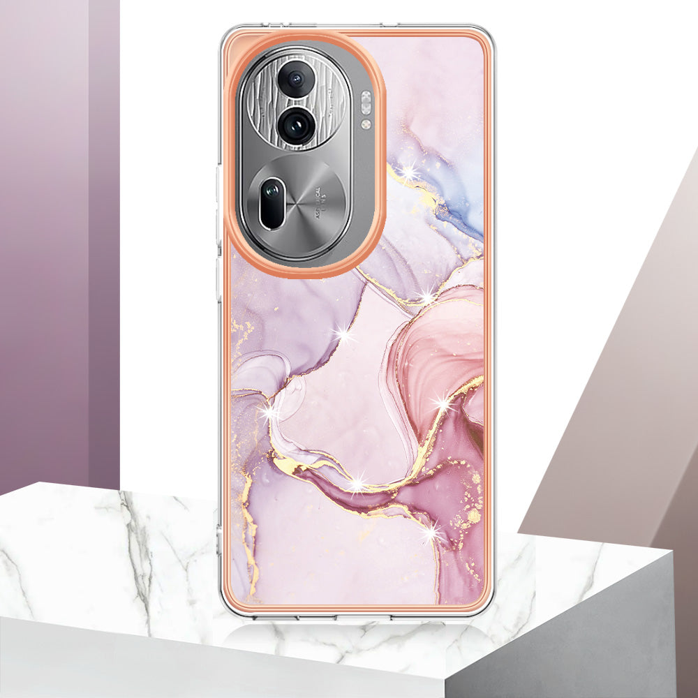 YB IMD Series-2 For Oppo Reno11 Pro 5G (Global) Cover Marble Pattern TPU Anti-drop Phone Shell - Rose Gold 005