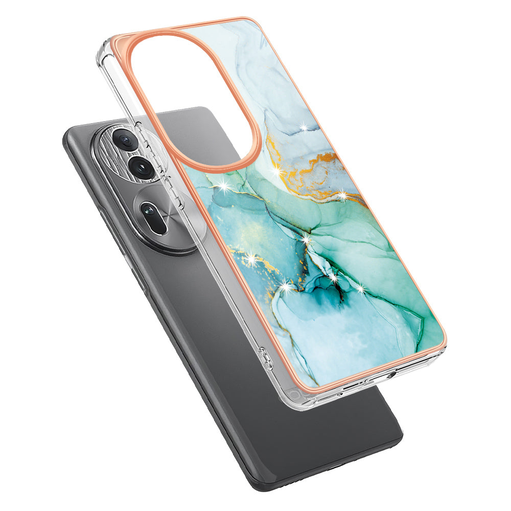 YB IMD Series-2 For Oppo Reno11 Pro 5G (Global) Cover Marble Pattern TPU Anti-drop Phone Shell - Green 003