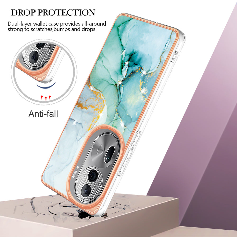 YB IMD Series-2 For Oppo Reno11 Pro 5G (Global) Cover Marble Pattern TPU Anti-drop Phone Shell - Green 003