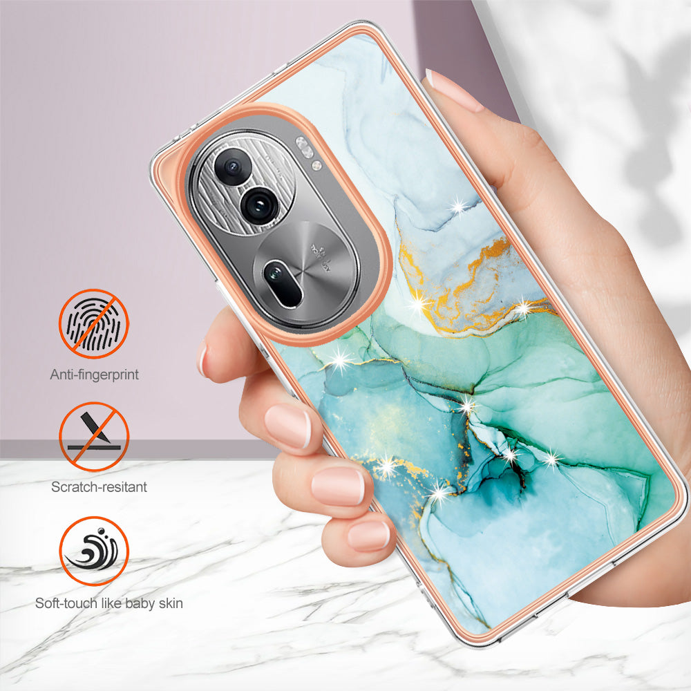 YB IMD Series-2 For Oppo Reno11 Pro 5G (Global) Cover Marble Pattern TPU Anti-drop Phone Shell - Green 003