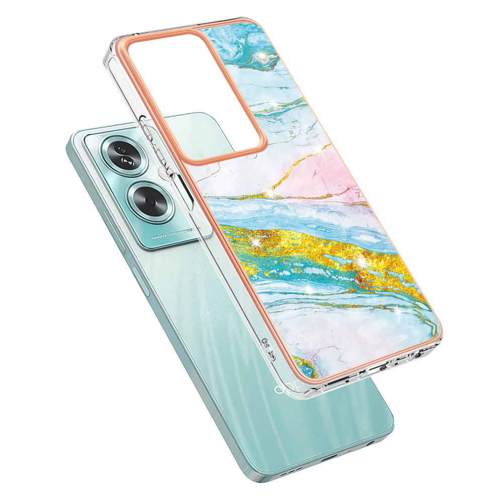 YB IMD Series-2 For Oppo A79 5G / A2 5G Case IMD Marble Pattern Electroplating TPU Cover - Green 004